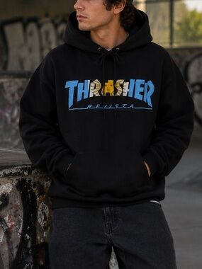 Men’s Thrasher Magazine Revista Black Hoodie Skateboard Grunge